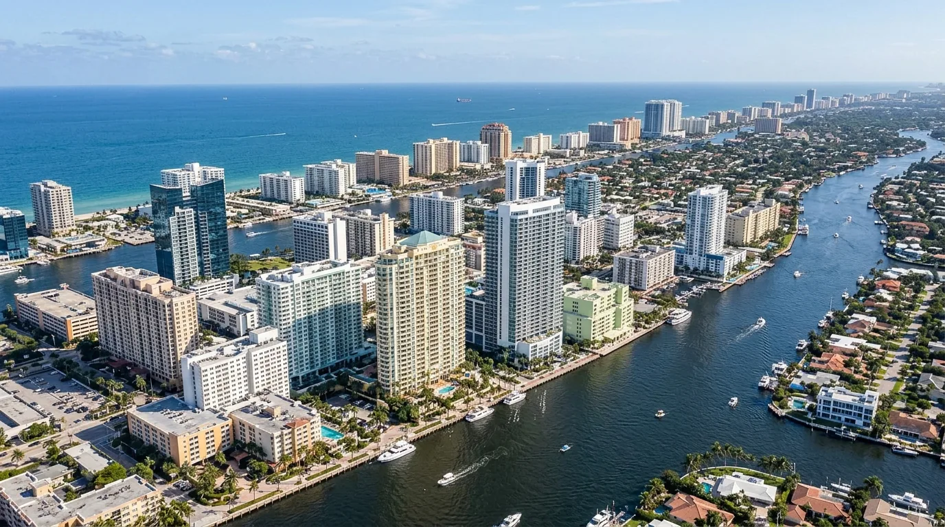 AI-generated illustration of the Fort Lauderdale waterfront skyline