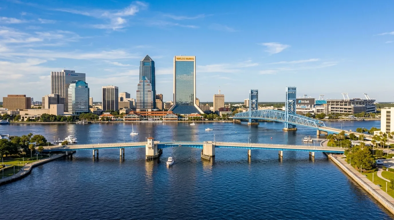AI-generated illustration of the Jacksonville waterfront skyline