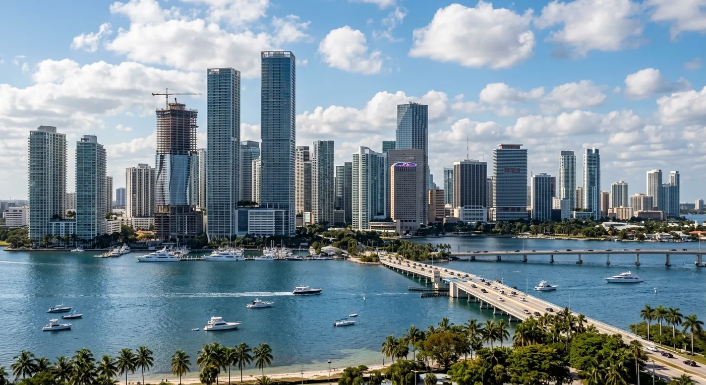 AI-generated illustration of the Miami waterfront skyline