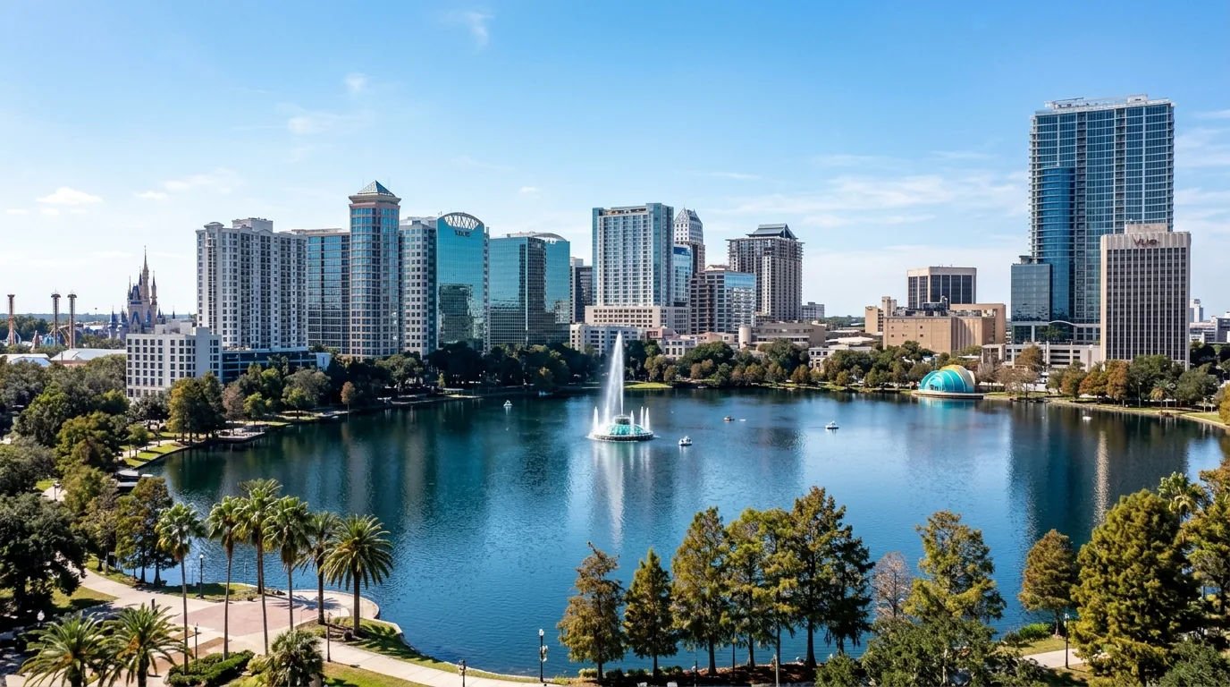 AI-generated illustration of the Orlando waterfront skyline